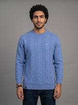 Hamilton SkyBlue Melange Knitted Cotton Full Sleeves T-Shirt