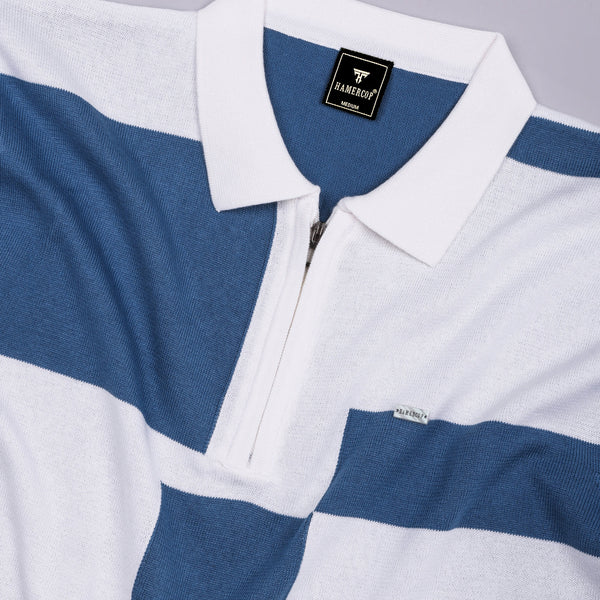 Blue Knitted Cotton Zipper Polo T-Shirt – Hamercop