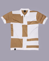 Zynox Cream With White Knitted Cotton Zipper Polo Designer T-Shirt