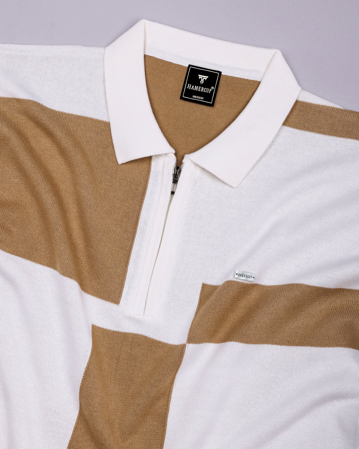 Cream Knitted Cotton Zipper Polo T-Shirt – Hamercop
