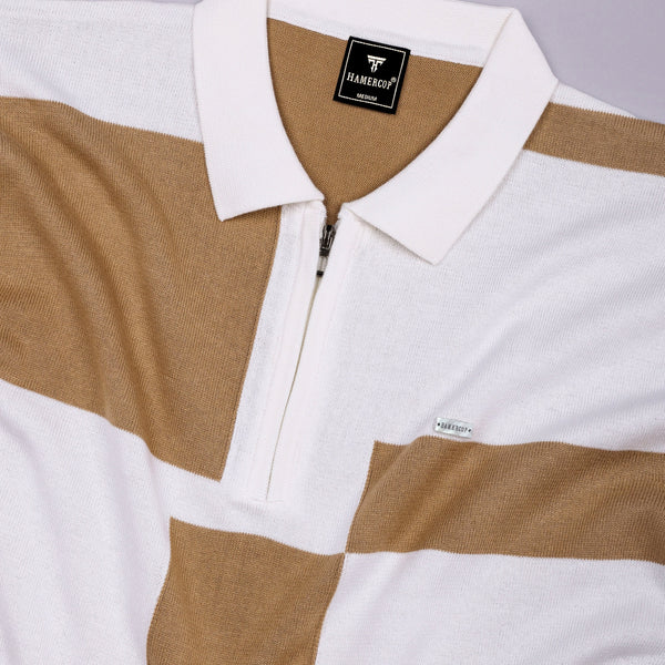Cream Knitted Cotton Zipper Polo T-Shirt – Hamercop