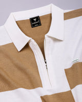 Zynox Cream With White Knitted Cotton Zipper Polo Designer T-Shirt