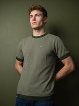 Danver Green Stripe Knitted Cotton T-Shirt