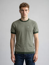 Danver Green Stripe Knitted Cotton T-Shirt