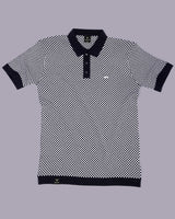 Oreo Black With White Check Knitted Cotton Polo T-Shirt