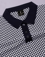 Oreo Black With White Check Knitted Cotton Polo T-Shirt