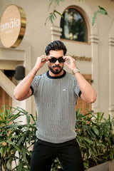 Niron Black With White Knitted Cotton T-Shirt