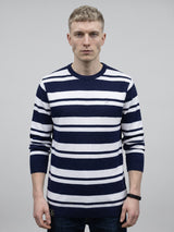 Froven NavyBlue With White Stripe Knitted Cotton Full Sleeves T-Shirt