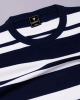 Froven NavyBlue With White Stripe Knitted Cotton Full Sleeves T-Shirt