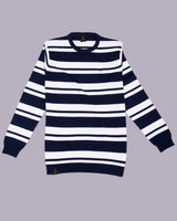 Froven NavyBlue With White Stripe Knitted Cotton Full Sleeves T-Shirt