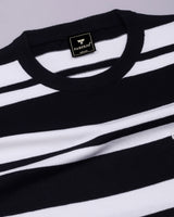 Froven Black With White Stripe Knitted Cotton Full Sleeves T-Shirt
