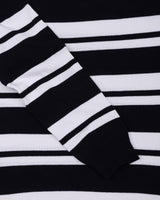 Froven Black With White Stripe Knitted Cotton Full Sleeves T-Shirt