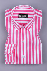 White with pink awning stripe cotton shirt