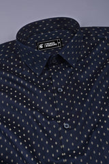 Blue with golden date leaf printed cotton shirt