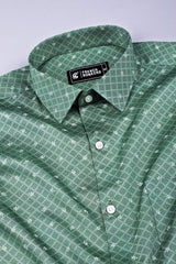 Oxfam green with dark blue printed cotton shirt