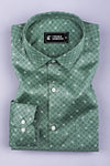 Oxfam green with dark blue printed cotton shirt