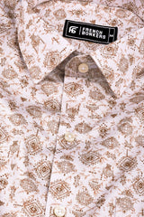Warm white with brown vintage design printed cotton shirt