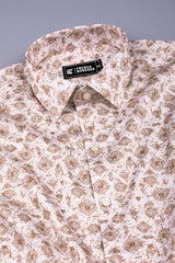 Warm white with brown vintage design printed cotton shirt