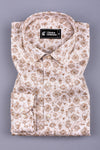 Warm white with brown vintage design printed cotton shirt