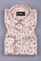 Warm white with brown vintage design printed cotton shirt