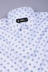 Floral white with blue printed cotton shirt