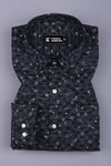 Black with grey leaf printed oxford cotton shirt
