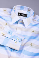 White with sky blue weft stripe cotton shirt