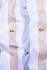White with light grey weft stripe cotton shirt