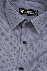Grey with tiny square shape printed cotton shirt