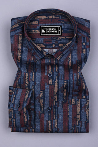 Rainbow Blue With Brown Printed Shirt