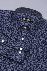 Blue With White Floral Printed Cotton Shirt