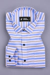 White With Blue And Yellow Weft Stripe Shirt