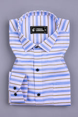 White With Blue And Yellow Weft Stripe Shirt
