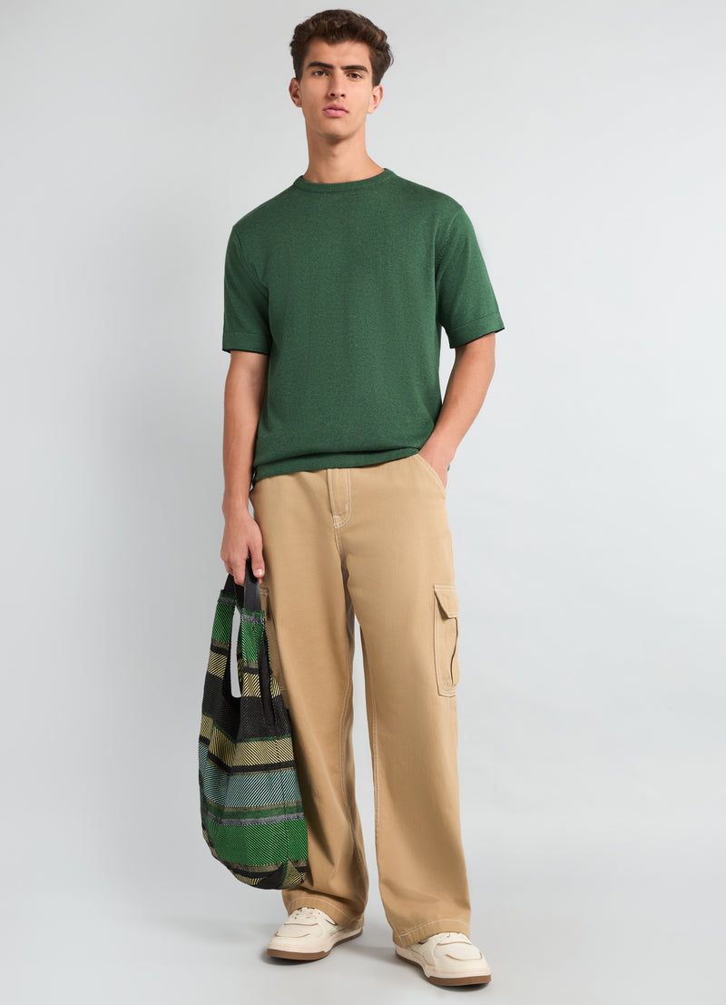 Thunder Hunter Green Melange Knitted Cotton T-Shirt