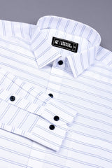 White With Blue Arglye Weft Stripe Shirt