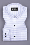 White With Blue Arglye Weft Stripe Shirt