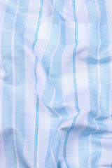 Sea Blue With White Stripe Amsler Cotton  Shirt