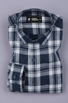 Navy Blue With White Windowpane Check Shirt