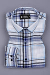 White With Blue Windowpane Dobby Check Shirt