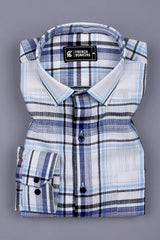 White With Blue Windowpane Dobby Check Shirt