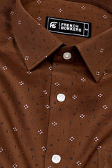 Pecan Brown Twill Printed Cotton Shirt