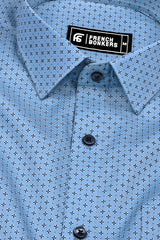 Sky Blue With Black Printed Cotton Shirt