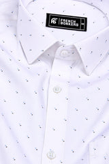 White With Sky Blue And Black Printed Cotton Shirt