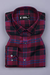 Merlot Maroon with Black Party wear cotton Shirt