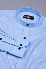 Light Blue Small Check  Jacquard Cotton Shirt