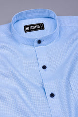 Light Blue Small Check  Jacquard Cotton Shirt