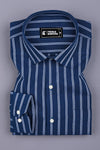 Pantone Blue With White Jacquard Stripe Shirt