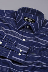 Admiral Blue With White Weft Stripe Cotton Shirt