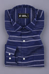 Admiral Blue With White Weft Stripe Cotton Shirt