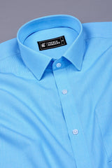 Water Blue With White Houndstooth Cotton Shirt